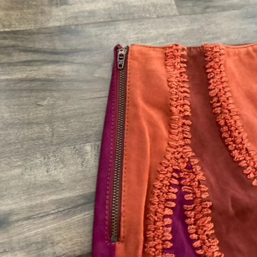 NWOT Free People Hanson Patched Suede Mini Skirt Boho Orange Sz 0 - Picture 7 of 8